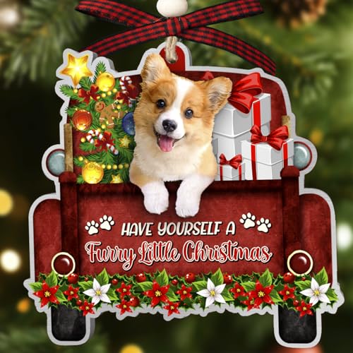Corgi Dog Ornament for Christmas Tree - Red Truck Aluminum Decor - Corgi 2