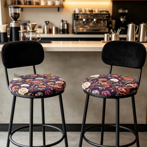 Flower Cluster Pattern Stool Cover Set - Elastic Round Seat Slipcovers for 13.8-15.7 Inch Chairs