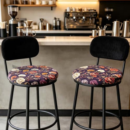 Flower Cluster Pattern Stool Cover Set - Elastic Round Seat Slipcovers for 13.8-15.7 Inch Chairs