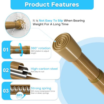 Spring Tension Curtain Rod Set - Wood Grain Finish, 17-38 Inch, 2 Pack
