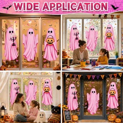 Halloween Pink Ghost and Pumpkin Window Clings - 6 Sheets Decor