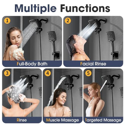 Black High Pressure Shower Head with Filters for Hard Water - Handheld & Fixed