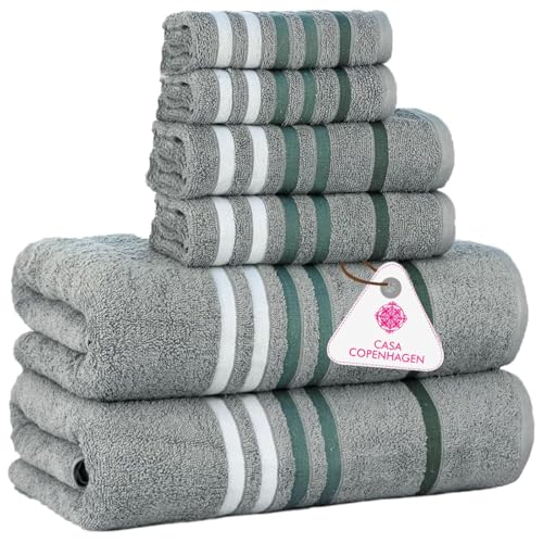 Bathroom Towel Gift Set - 6 Pieces, 550GSM, Orange & Pine Grey - CASA COPENHAGEN