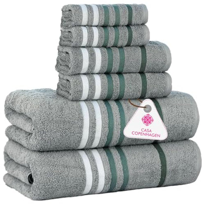 Bathroom Towel Gift Set - 6 Pieces, 550GSM, Orange & Pine Grey - CASA COPENHAGEN