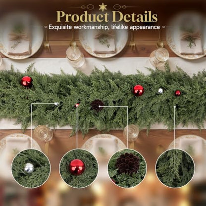 6Ft Artificial Christmas Garland with Pine Cones & Red Balls - Indoor Outdoor Decor