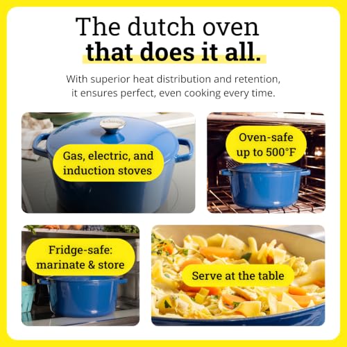 Lodge 5 Quart Cast Iron Enamel Dutch Oven - Denim, Kitchen Cookware