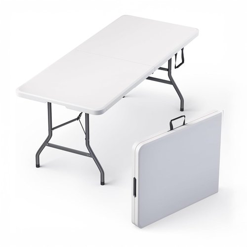 6 Feet Foldable Table with Built in Handle & Steel Legs | 6FT Heavy Duty Folding Portable | Perfect for Party, Dining, Wedding, Events, Picnic Indoor, Outdoor, Camping, Utility, Folding - 6 Foot