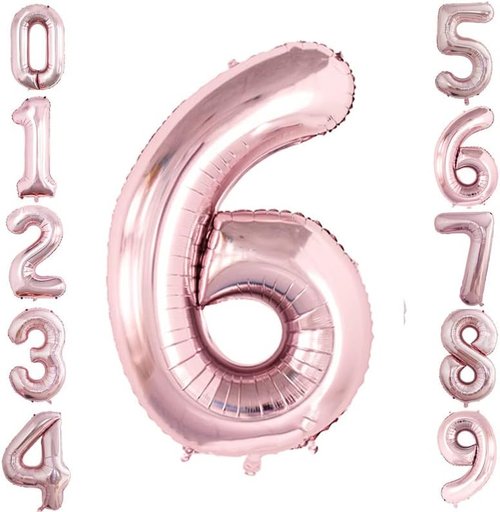 GOER Rose Gold Foil Number 6 Balloons - 42 Inch Huge Balloons for 6th & 66th Birthday Celebrations