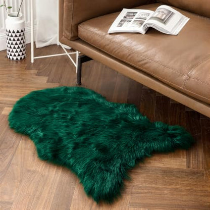 Dark Green Faux Fur Sheepskin Rug 2x3 ft - Plush Fluffy Area Rug for Home Decor