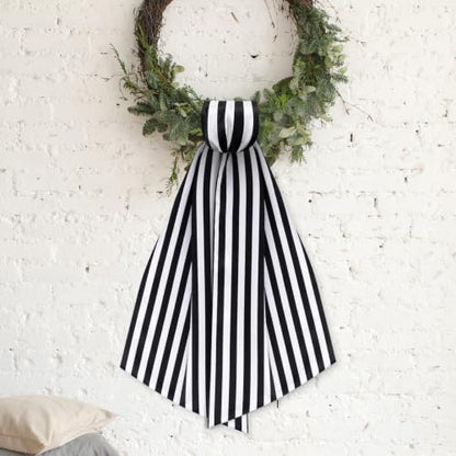 4-Pack Black and White Striped Wreath Sashes for Front Door Decor