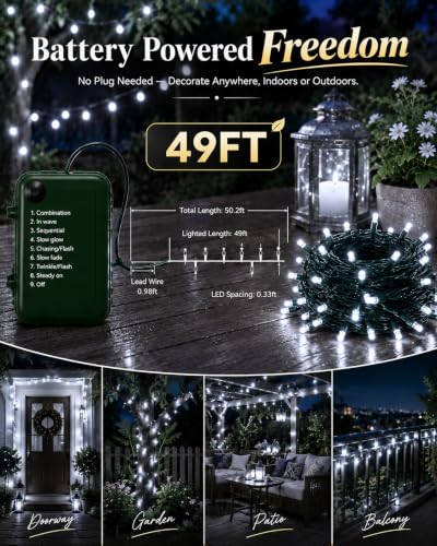 Cool White Battery Operated Fairy Lights 98FT 300LED 2-Pack - Outdoor Indoor Decor