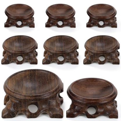 Wood Crystal Sphere Stand Set - Dark Wooden Display Pedestals for Collectibles