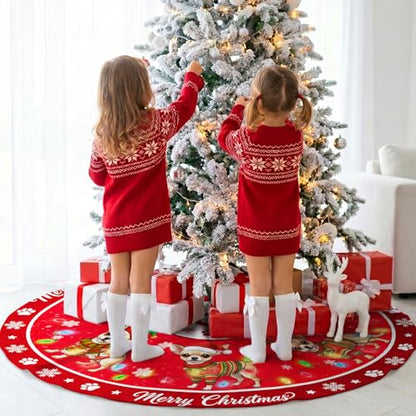 Chihuahua Christmas Tree Skirt 48 Inch Holiday Decor for Indoor Outdoor Use