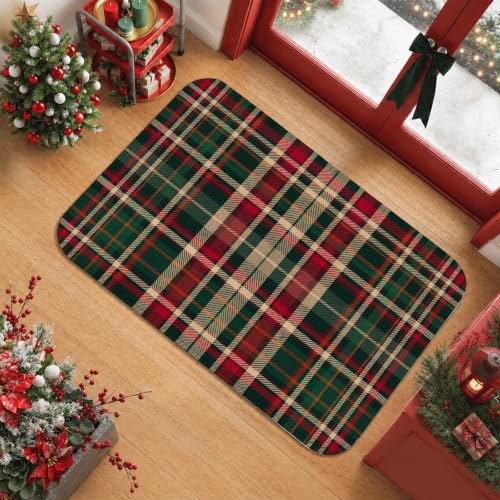 Green Tartan Plaid Christmas Area Rug 2' x 3' - Traditional Holiday Decor