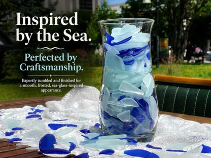 Tumbled Sea Glass for Crafts Vase Fillers Beach Decor 16oz - Blue & White Mix