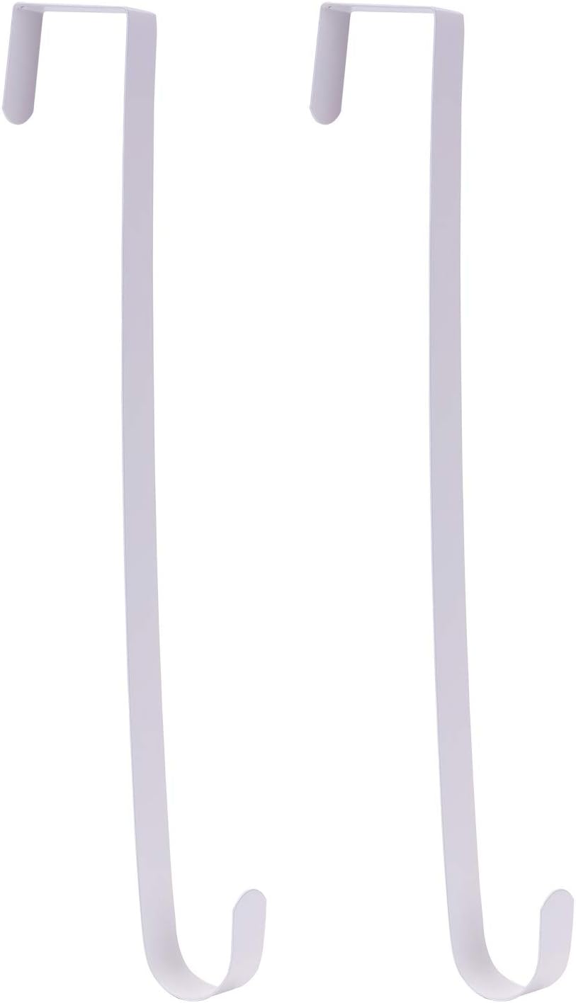 Sattiyrch 15" Wreath Hanger - Sturdy Steel Over The Door Hook for Front Door (White, 2-Pack)