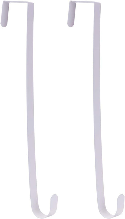 Sattiyrch 15" Wreath Hanger - Sturdy Steel Over The Door Hook for Front Door (White, 2-Pack)