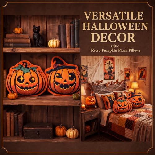 Halloween Pumpkin Throw Pillows Set - Retro Plush Decor for Fall & Holiday