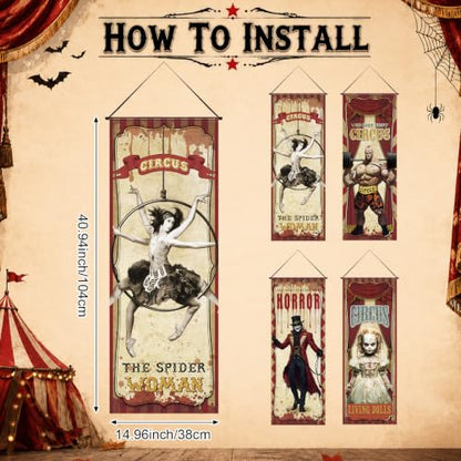 VitalCozy Creepy Circus Poster Cutouts Halloween Carnival Decorations - 4 Pieces
