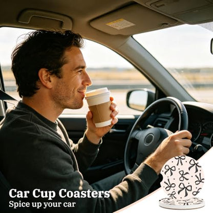 Black Bow Coquette Car Coasters for Cup Holder - Absorbent Ceramic Set - Black+Pink Variation of THIS listing