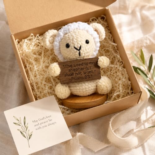 Christian Crochet Lamb with 7 Bible Verse Cards - Handcrafted Religious Gift - Style-1
