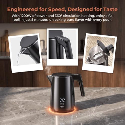 Electric Kettle 1L, 1200W with 7 Temperature Settings & Keep Warm Function
