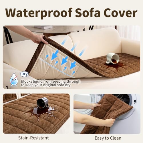 Dark Brown Waterproof Couch Cover for Sofa - Non-Slip, Washable, 28x71 Inches