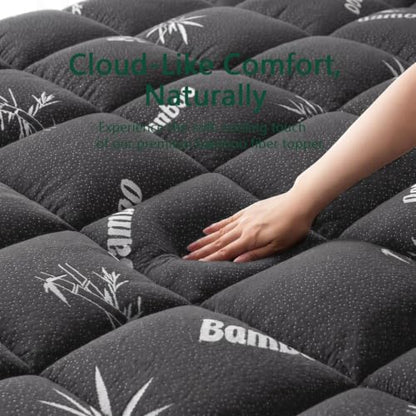Queen Mattress Topper Viscose Bamboo Pillow Top Pad Dark Gray - Breathable & Soft
