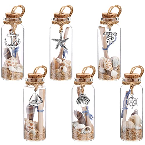 Beach Christmas Ornaments Set - Glass Bottles with Sand & Seashells, Holiday Decor