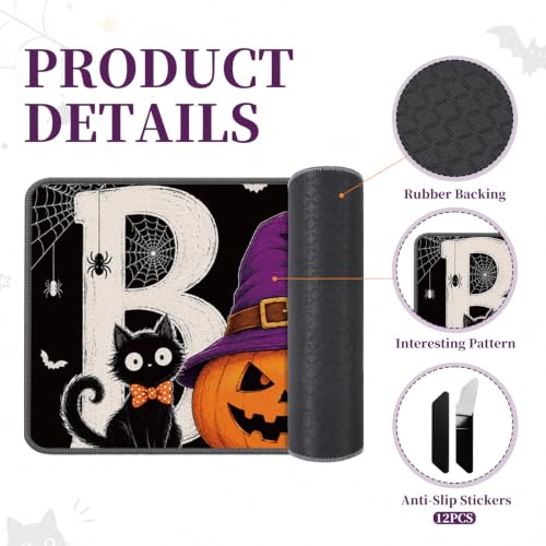 Halloween Kitchen Rugs and Mats Set - Black Cat Ghost Pumpkin Variation