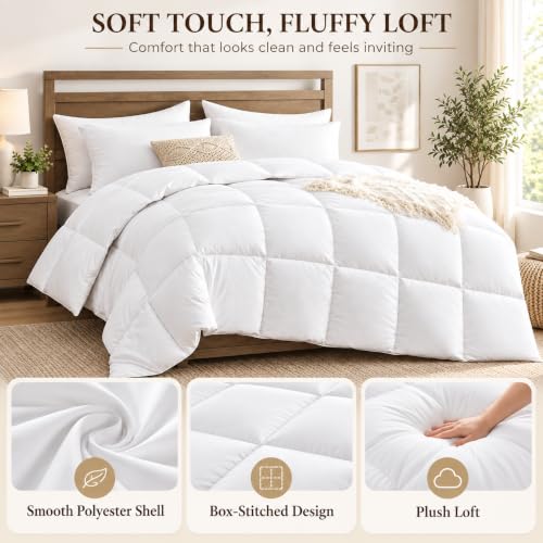 All Season Queen Size Breathable Comforter - Down Alternative Bedding, White 88x88 Inches