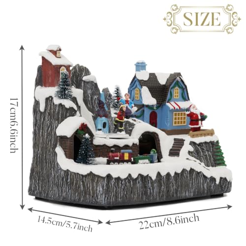 Valery Madelyn Christmas Village Scene Decorations - Santa Ice Rink Variation, Lighted Musical Resin Home Decor, 9 Inch