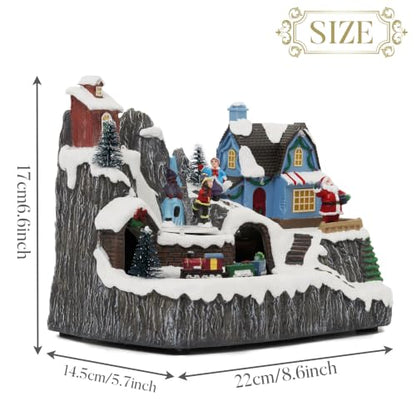 Valery Madelyn Christmas Village Scene Decorations - Santa Ice Rink Variation, Lighted Musical Resin Home Decor, 9 Inch
