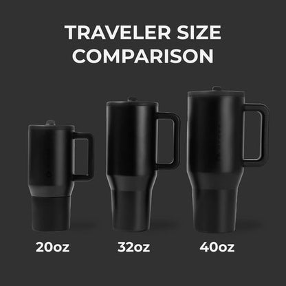 HydroJug Traveler - 32 oz Insulated Water Bottle with Handle & Flip Straw | Leak-Resistant, Fits Cup Holders - Black