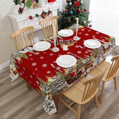 Reindeer Sled Christmas Tablecloth 60x104 Inches - Santa Snowflake Holiday Decor