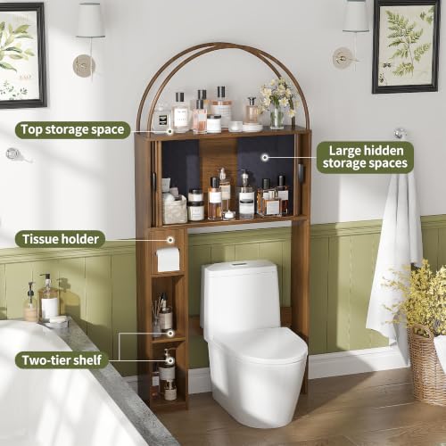 Walnut Over The Toilet Storage Cabinet - 66.9" Bathroom Organizer