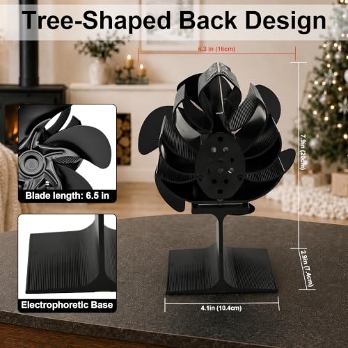 Wood Stove Fan 6-Blade Heat Powered Fireplace Fan with Thermometer