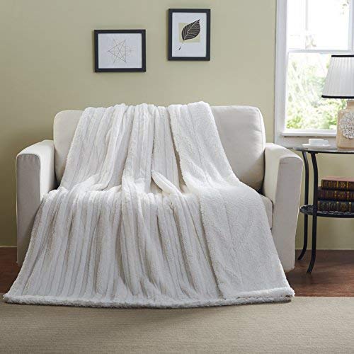 Tache White Ivory Super Soft Warm Polar Faux Fur with Sherpa Throw Blanket 63 x 87