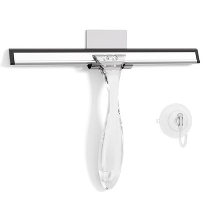 AmazerBath Shower Squeegee for Glass Doors, All-Purpose Squeegee with Suction Hook & Adhesive Hook, Clear Squeegee for Shower Glass, Windows, Mirrors, Tiles and Car Windows - 10 Inches, Clear