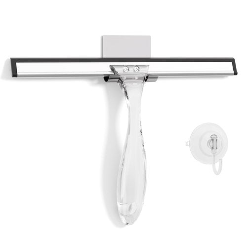AmazerBath Shower Squeegee for Glass Doors, All-Purpose Squeegee with Suction Hook & Adhesive Hook, Clear Squeegee for Shower Glass, Windows, Mirrors, Tiles and Car Windows - 10 Inches, Clear