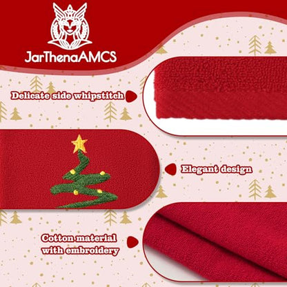 Christmas Hand Towels Set - Embroidered Red Green Xmas Tree Cotton Dish Towels, 29.5 x 13.7 Inch