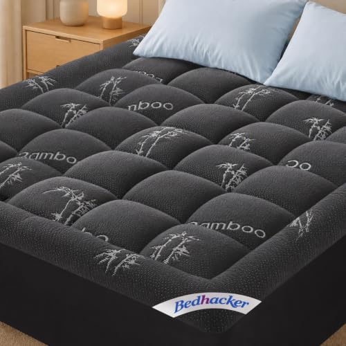 Queen Mattress Topper Viscose Bamboo Pillow Top Pad Dark Gray - Breathable & Soft