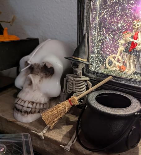 Miniature Witch Hat and Straw Broom Set for Halloween Craft Decorations