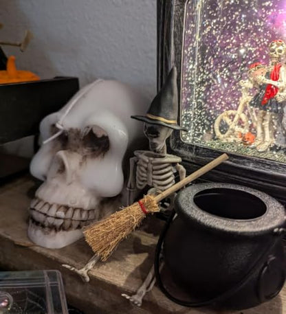 Miniature Witch Hat and Straw Broom Set for Halloween Craft Decorations