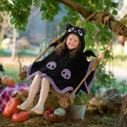 Black Bat Blanket Hoodie with Wings Wearable Costume for Adults Halloween Cosplay
