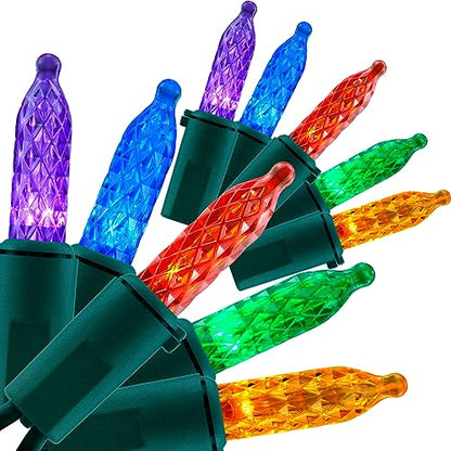 YULETIME Multicolor Christmas String Lights - 200 Faceted LED, 25 ft, 2-Set