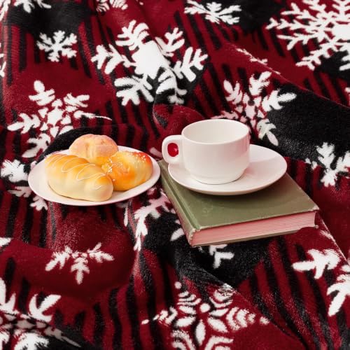 Twin Size Christmas Sherpa Blanket - Soft Flannel Fleece with Holiday Snowflake Design