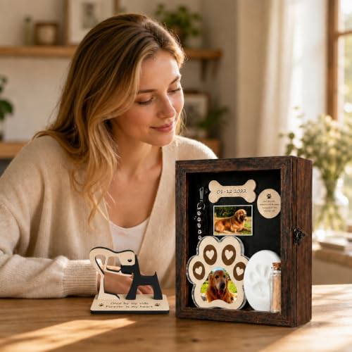 Personalized Pet Memorial Shadow Box with Photo, Paw Plaque & Keepsake Set