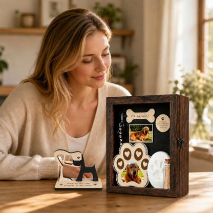 Personalized Pet Memorial Shadow Box with Photo, Paw Plaque & Keepsake Set