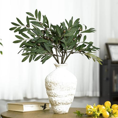 Realistic Faux Olive Branch Stems 6 Pack - 24 Inch Mediterranean Decor